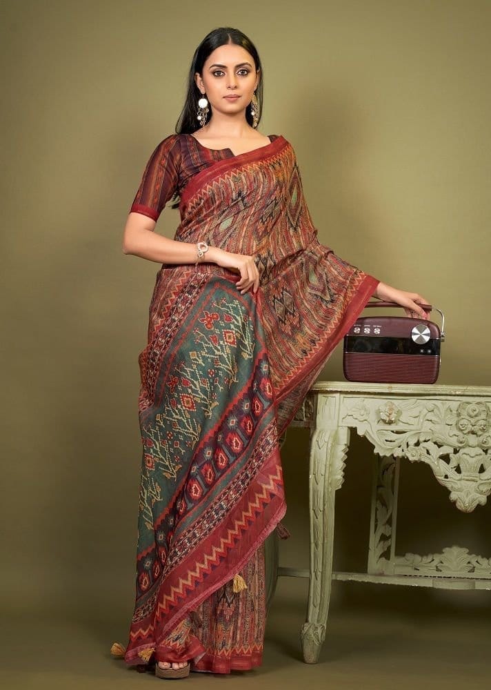 Digital Printed Cotton Saree in Multicolor