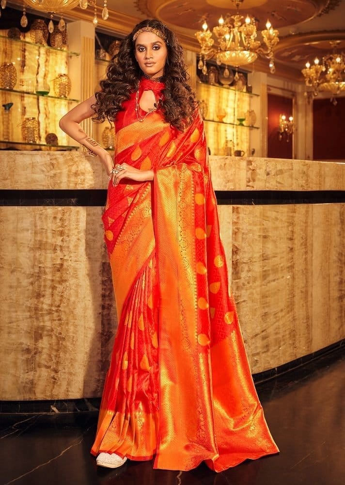 Woven Art Silk Saree in Red