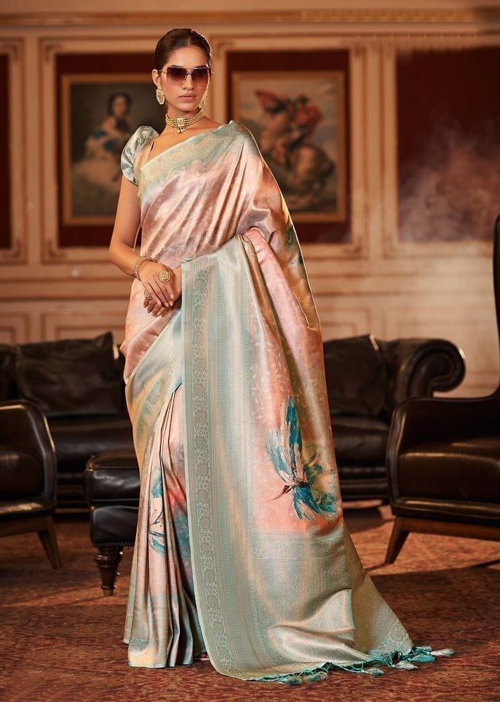 Woven Art Silk Jacquard Saree in Peach