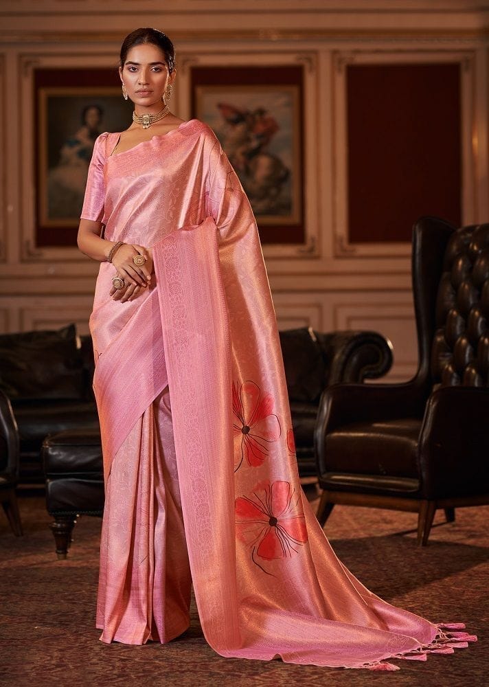 Woven Art Silk Jacquard Saree in Pink