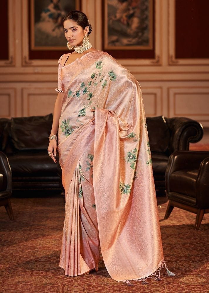 Woven Art Silk Jacquard Saree in Peach
