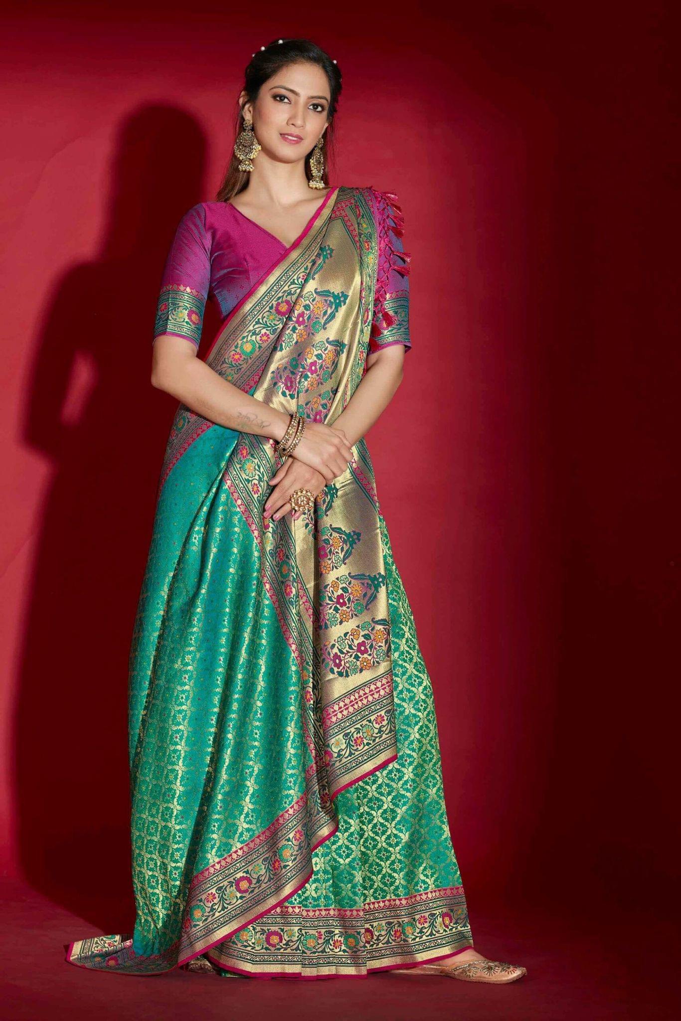 Green Color Heavy Weaving Soft Silk Saree With Weaving, Zari Work Border Tassal Pallu And Weaving Blouse Piece
