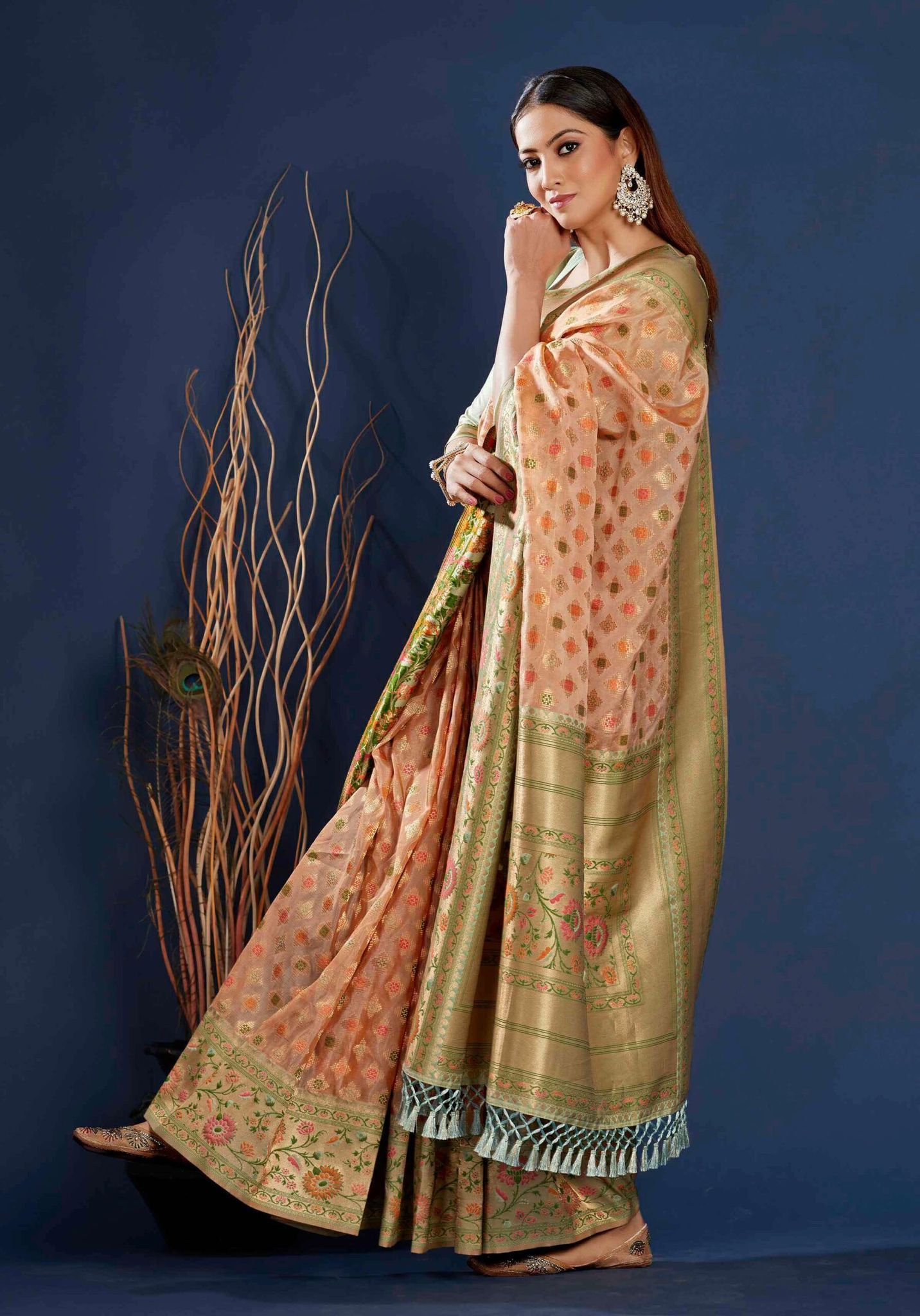 Peach Color Organza Heavy Weaving Saree With Weaving, Zari Work Border Tassal Pallu And Weaving Art Silk Blouse
