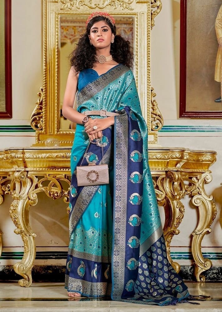 Woven Art Silk Saree in Blue