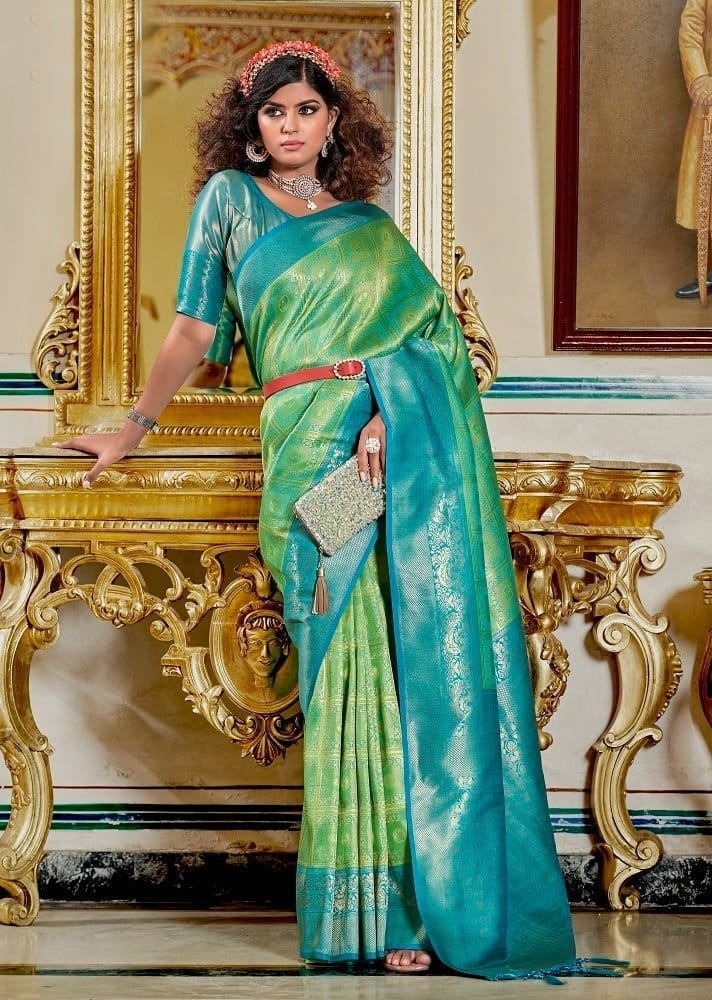Woven Art Silk Saree in Light Green