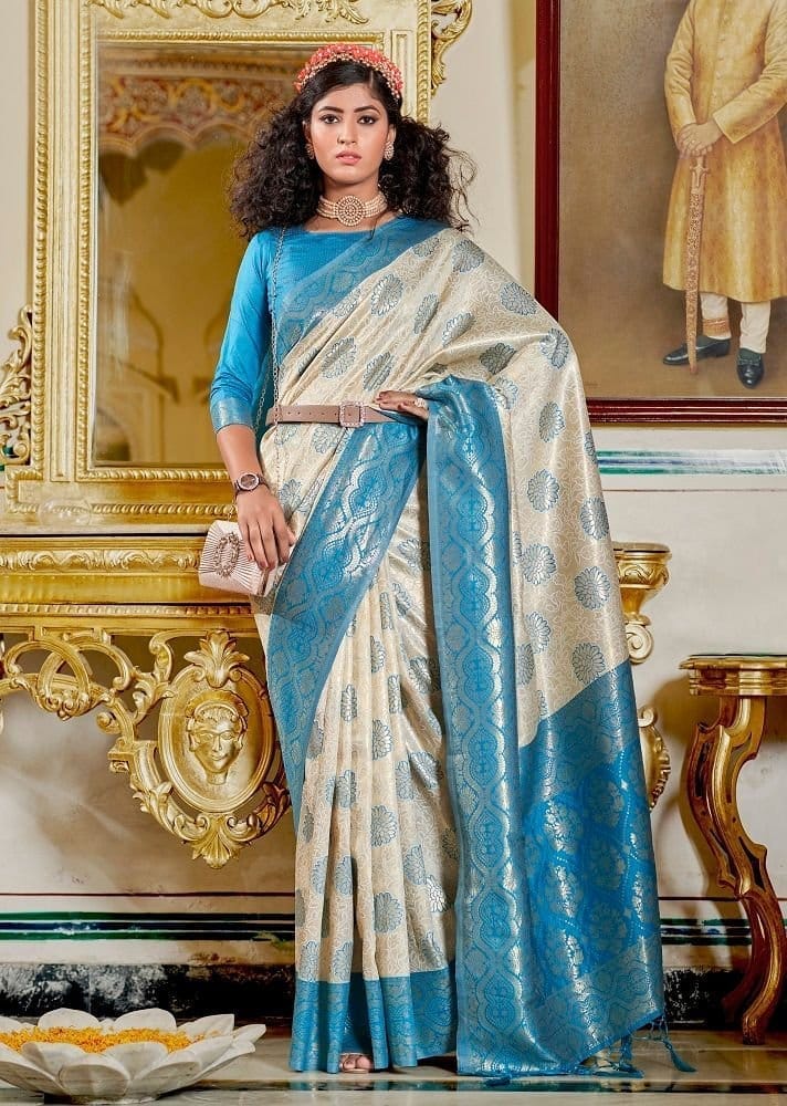 Woven Art Silk Saree in Off White