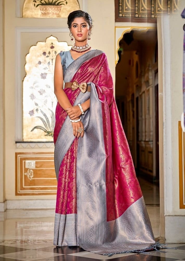 Woven Art Silk Saree in Pink