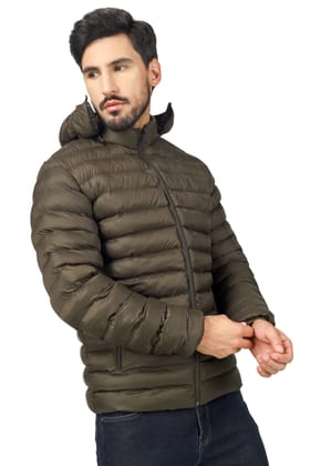 BlueFicus Mens Nylon Quilted Short Length Puffer Jacket (Olive Green) BlueFicus Mens Nylon Quilted Short Length Puffer Jacket (Olive Green)