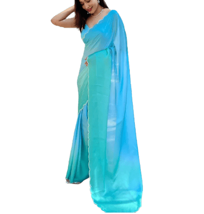 Satin Sky Blue Colour Georgette Saree With Ombre Print And Stone Work Border Satin Sky Blue Colour Georgette Saree With Ombre Print And Stone Work Border