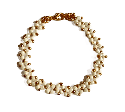 Handmade White & Golden Seed Bead Bracelet-(BL-21)