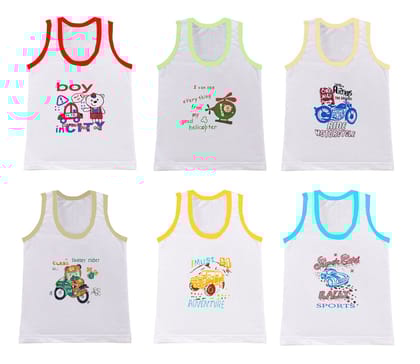Neeba Pure Cotton White Multicolor Striped Printed Innerwear baniyan Kids Vest Infants Sando Unisex Sleeveless Regular fit Undershirts for Boys and Girls