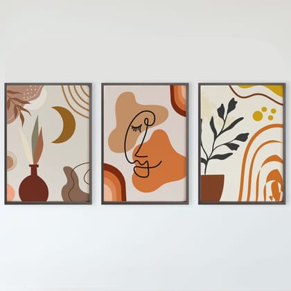 Rustic Charm Set of 3 Boho Wall Art for Living room, Bedroom, Office and Hotel | Flower Pot|13 x 18 inches (A3)|Black