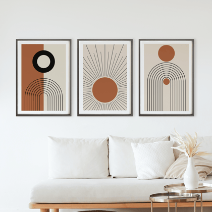 Rustic Charm Set of 3 Abstract Shapes Wall Art for Living room, Office and Hotel   | Boho Shapes|9 x 13 inches (A4)|Black
