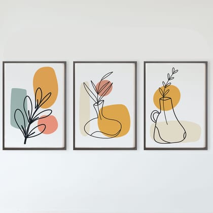 Rustic Charm Set of 3 Boho Wall Art for Living room, Bedroom, Office and Hotel | Minimal Boho|9 x 13 inches (A4)|Beige