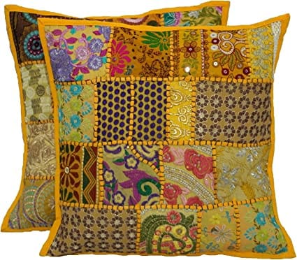 Sang Welfare Society;Yellow Khambadia Cushions with Hand Embroidery [pack of 6 piece]
