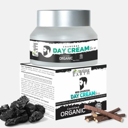 AMAzing EARTH Certified Organic Charcoal Day Cream for Men - with SPF 30 Sun Protection Cream with Activated Charcoal, Liquorice, Great Morinda & Camellia Extract, Silicone & Parabens Free, 50gm AMAzing EARTH Certified Organic Charcoal Day Cream for Men - with SPF 30 Sun Protection Cream with Activated Charcoal, Liquorice, Great Morinda & Camellia Extract, Silicone & Parabens Free, 50gm