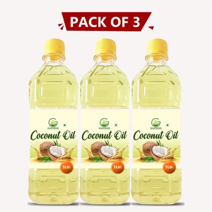 Coconut Oil Pack of 3 (3 x 1 Litre) – Pure, Cold-Pressed & Made by Farmers | Goldfarmer Krishi Producer. 