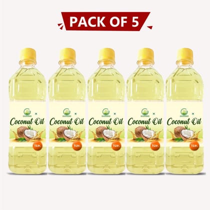 Coconut Oil 5 Litre (Pack of 5 x 1 ltr) – Natural, Cold-Pressed & Farmer-Made | Goldfarmer Krishi Producer. 