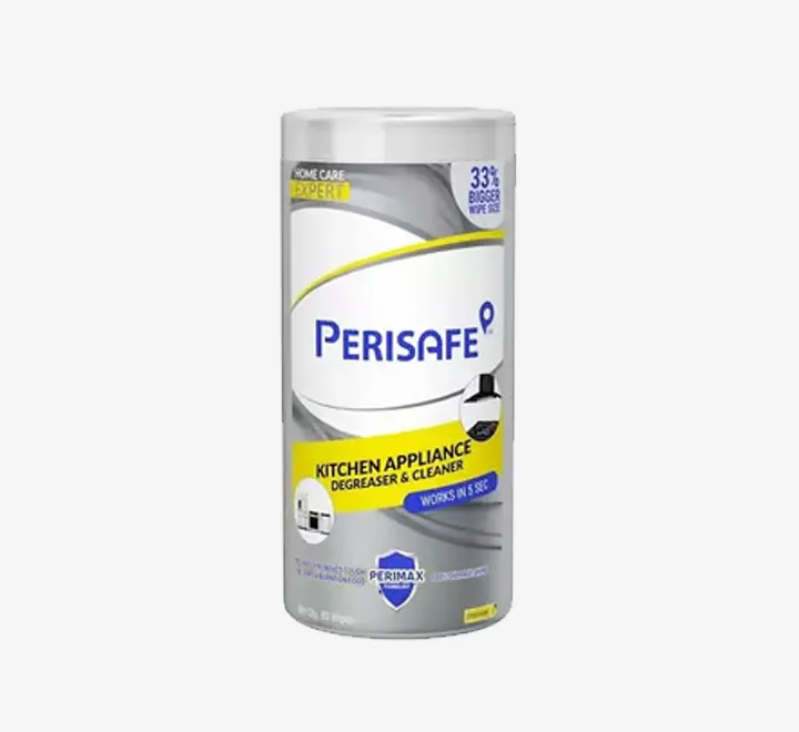 PERISAFE Kitchen Cleaning Wipes- Pack of 80 Wipes | Enhanced Dirt Lifting Performance | Powerful Formula with Perimax Technology | Large & Thick Wipe| Kills 99.9% of germs