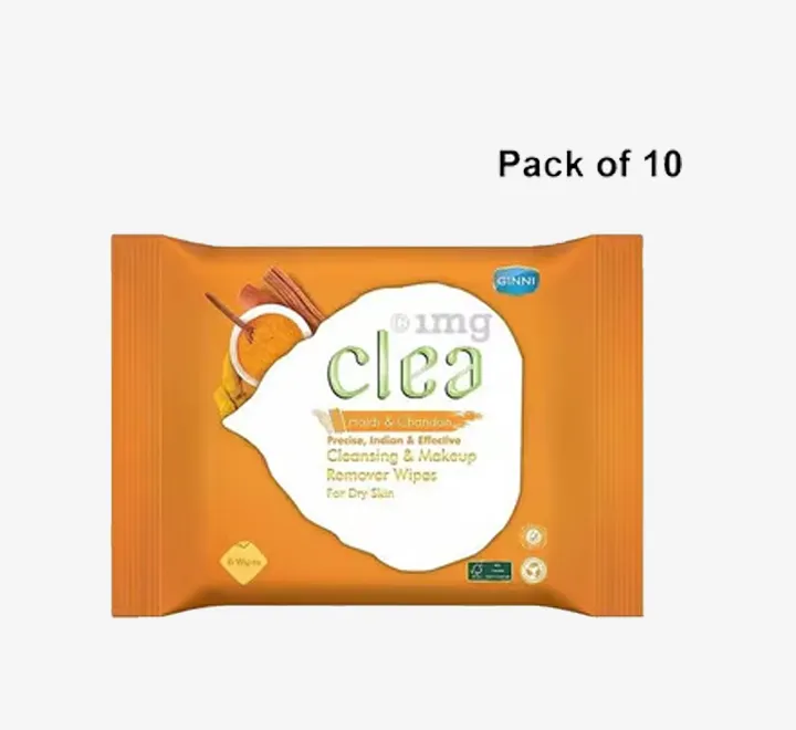Clea Wet Wipes Makeup Remove  & Cleanser (10 Single Sachets Per Pack) (Pack of 10) (Lemon & Tusli Flavour)