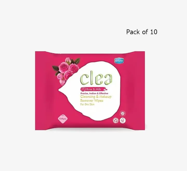 Clea Cleansing & Makeup Remover Wet Wipes Pack of 10 (8 Wipes Per Pack) Lemon & Tulsi Flavour