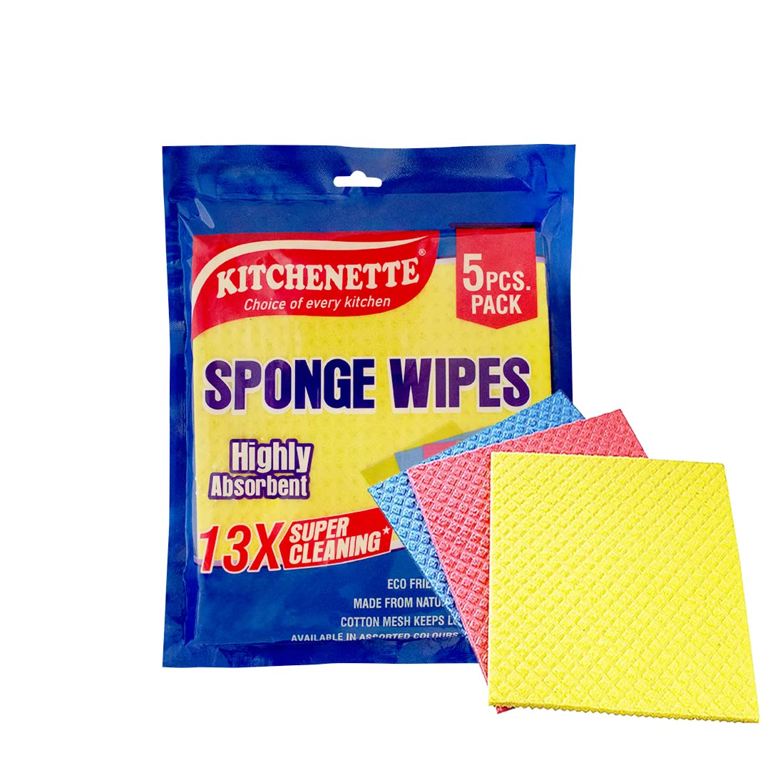 Kitchenette Cellulose and Cotton Sponge wipes | 5 Pcs in single pack | High absorbent | Lint free cleaning |