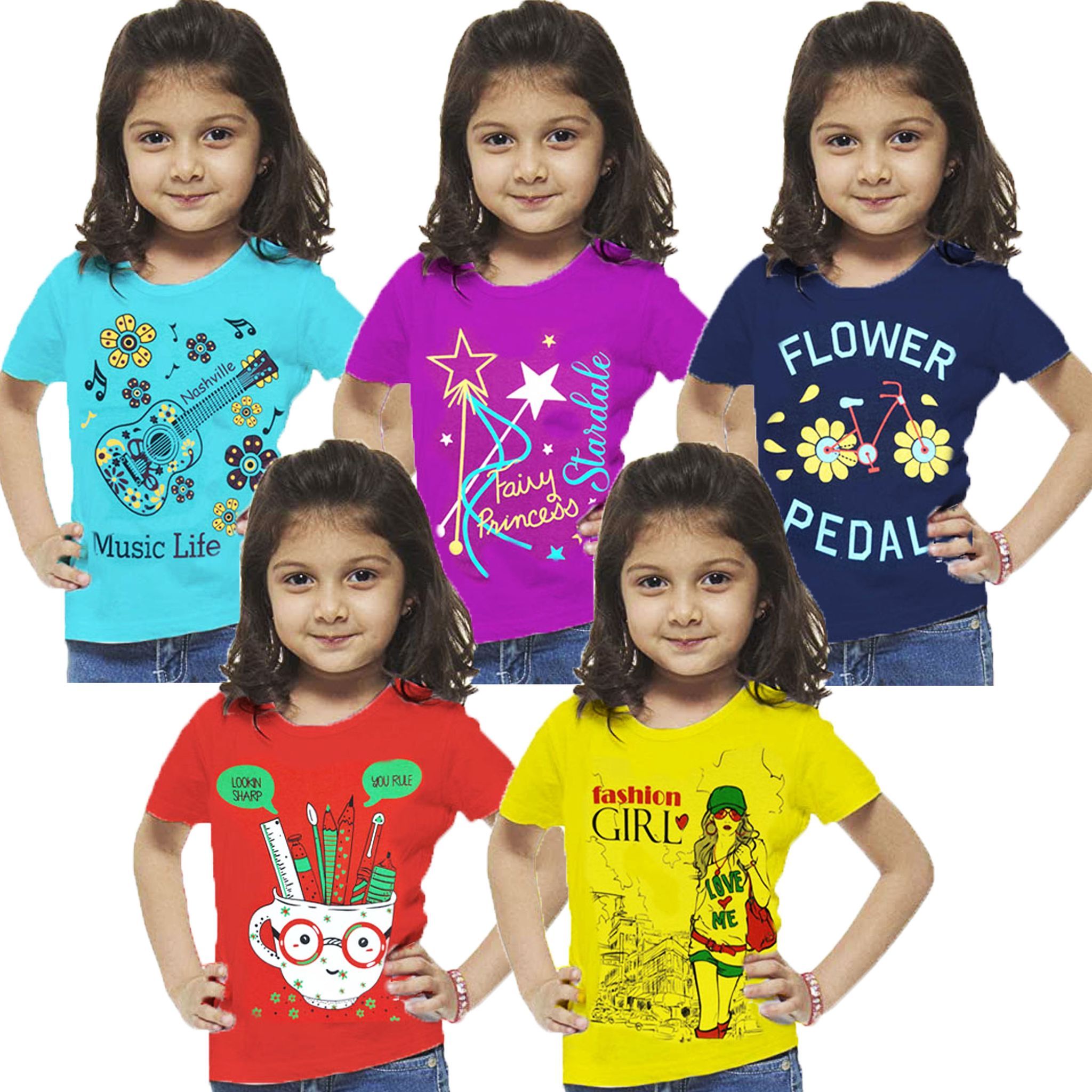 APN GIRLS HALF SLEEVE T-SHIRTS PACK OF (5)