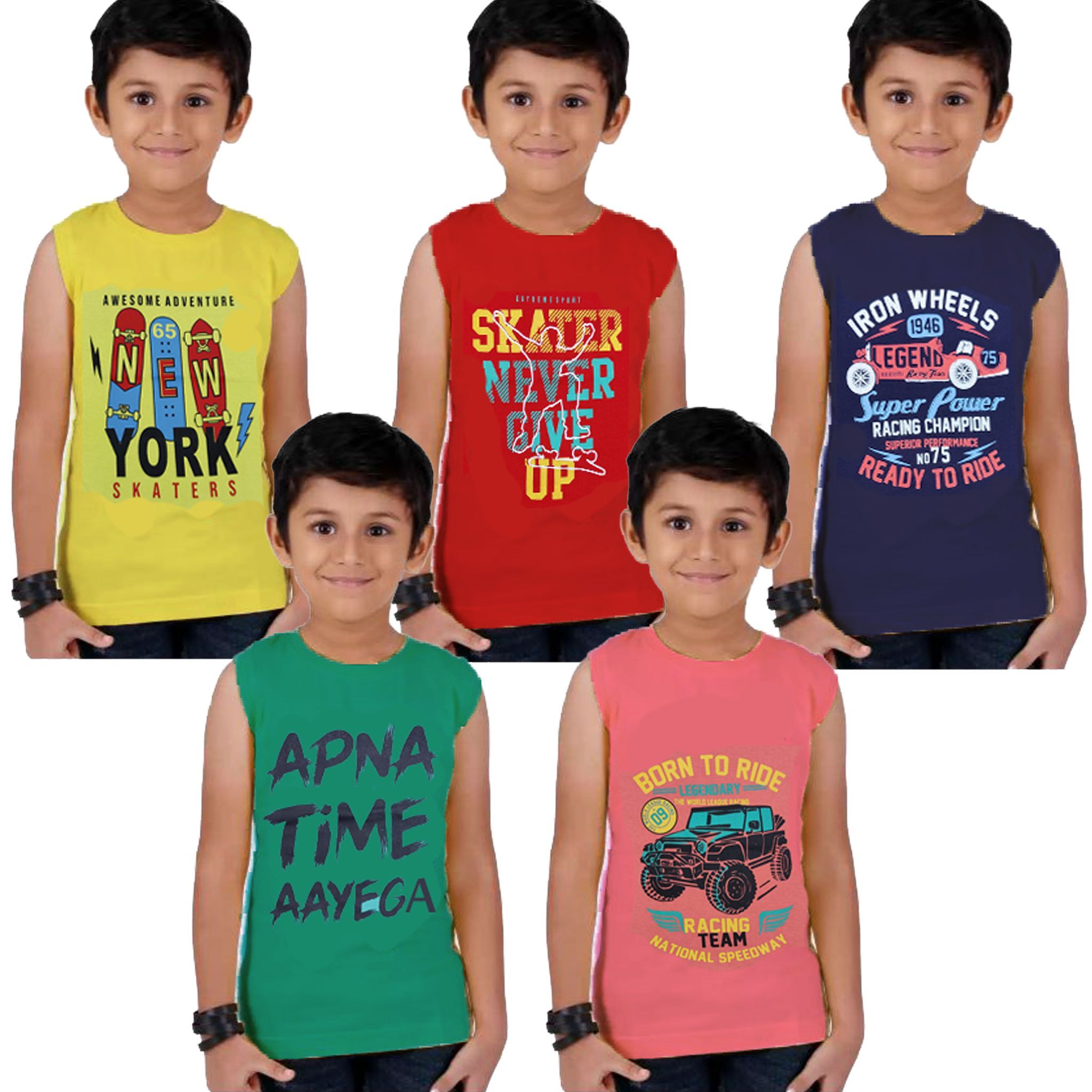APN BOYS SLEEVELESS T-SHIRTS PACK OF (5)