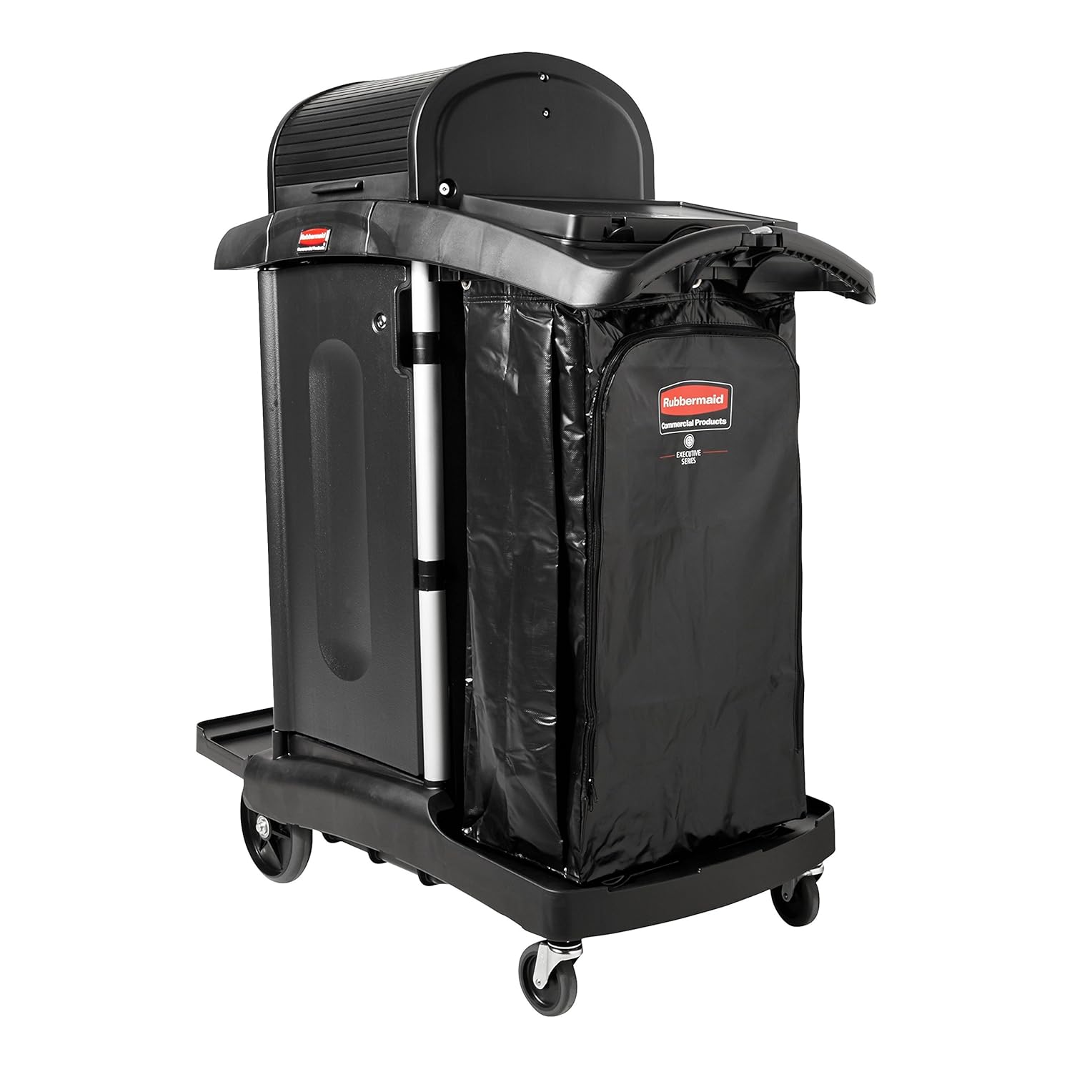 Rubbermaid Executive Janitorial Cleaning Cart with Doors and Hood - High-Security, Black, 48.29 Inch x 8.775 Inch x 8.775 Inch