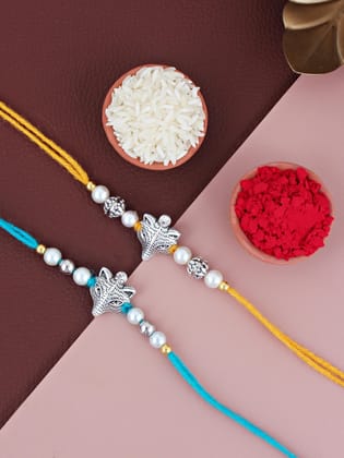Lucky Jewellery Designer Oxidised Silver Fox Design Rakhi - Rakshabandhan Rakhee Bracelet for Brother/Bhaiya/Bhai/Bhabhi - Pack of 2 (70-JPR1-1955-2)