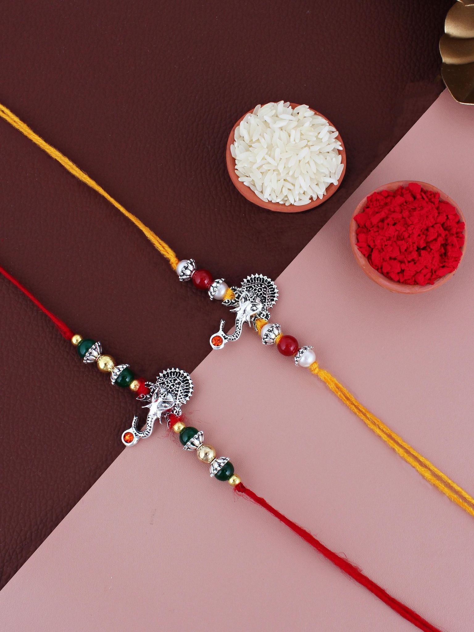 Lucky Jewellery Designer Oxidised Silver Religious Rakhi - Rakshabandhan Ganpati/Ganesha Rakhee Bracelet for Brother/Bhaiya/Bhai/Bhabhi - Pack of 2 (100-JPR1-1973-S-2)