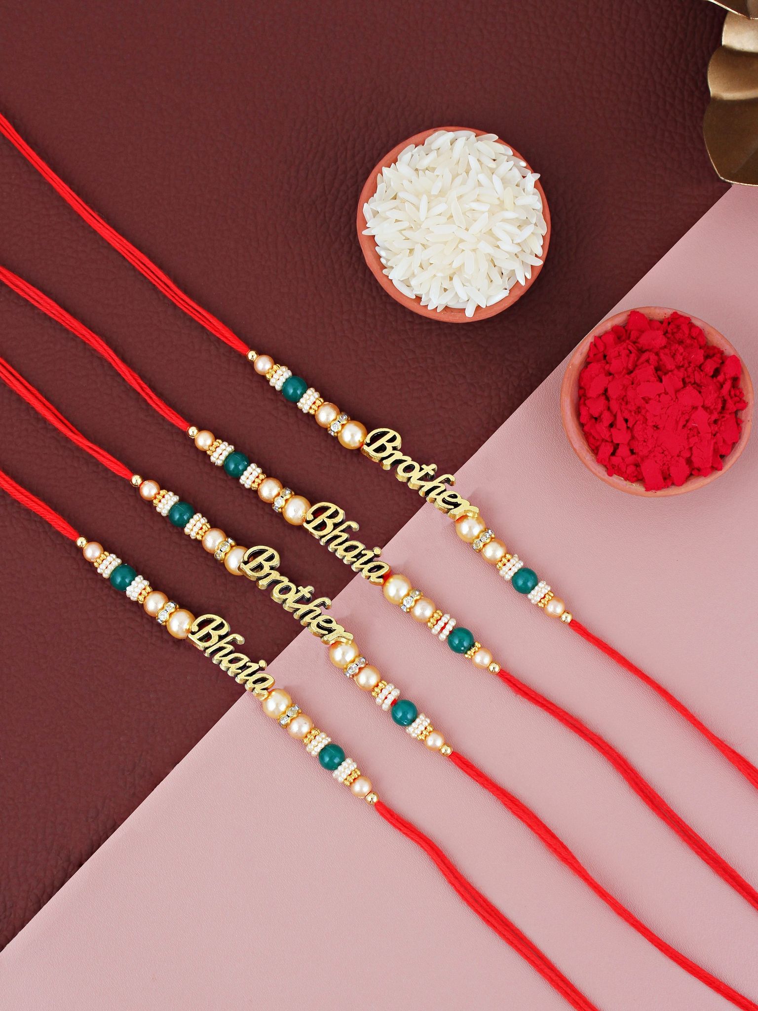 Lucky Jewellery Designer Bhaia Rakhi - Rakshabandhan Pearl Rakhee Bracelet for Brother/Bhaiya/Bhai/Bhabhi Pack of 4 (100-CHR1-196465-4)