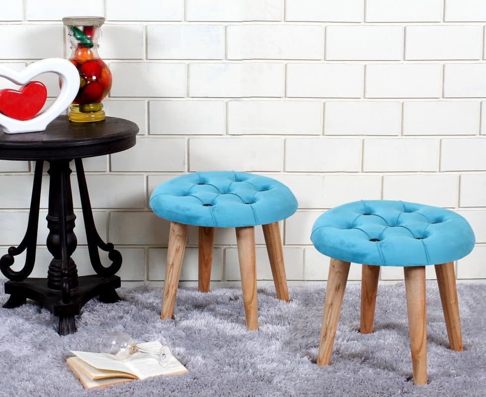Shadowkart Pouffes Sitting Stool for Living Room, Make up Table Mudda Puffy Wooden Ottoman Stools, Pouffe Footstool, Pouf for Office Home Decoration & Dressing Table, 19x19x19 Inch, Pack of 2