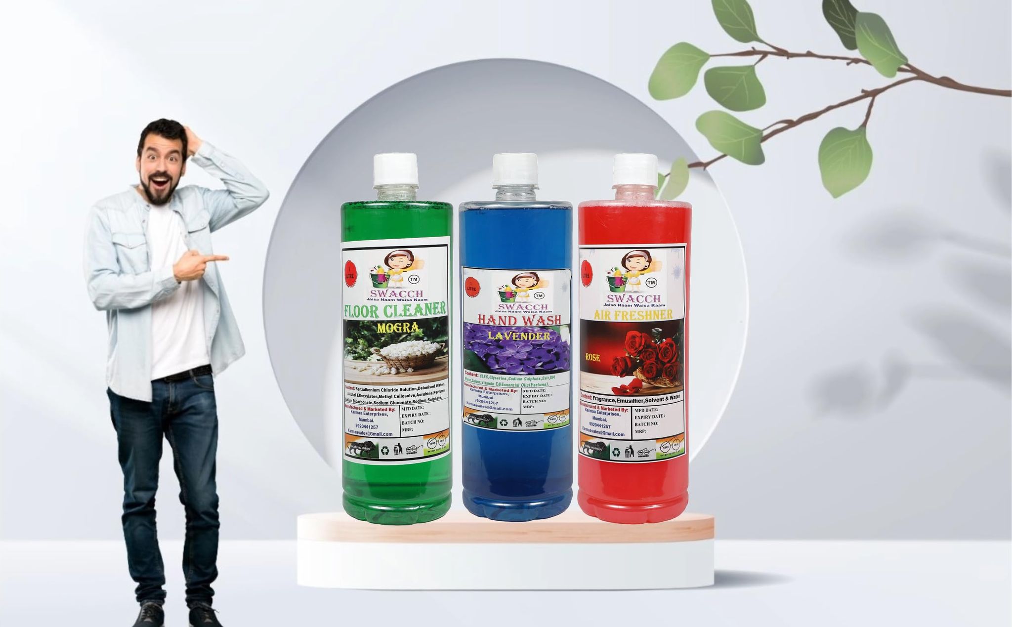 Home Care Combo Floor Cleaner Mogra, Hand Wash Lavender & Air Freshner Rose (1 Litre) (Pack of 3)