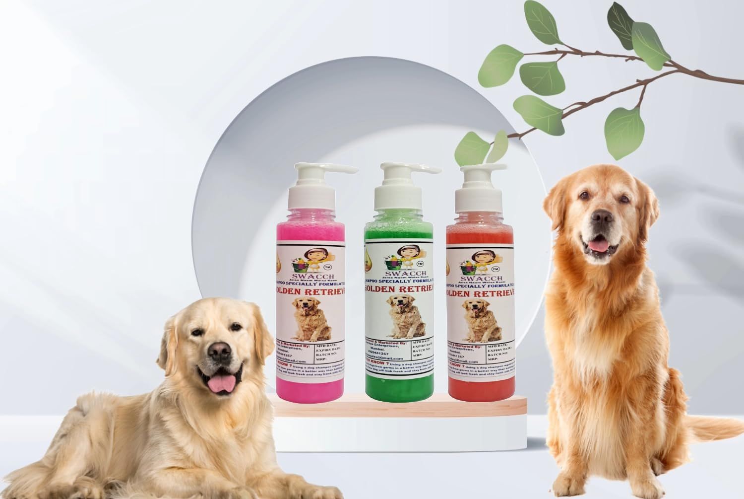 SWACCH Premium Shampoo for Golden Retriever (200ML)(Combo Pack of 3) Rose, NEEM ALOVERA & Jasmine