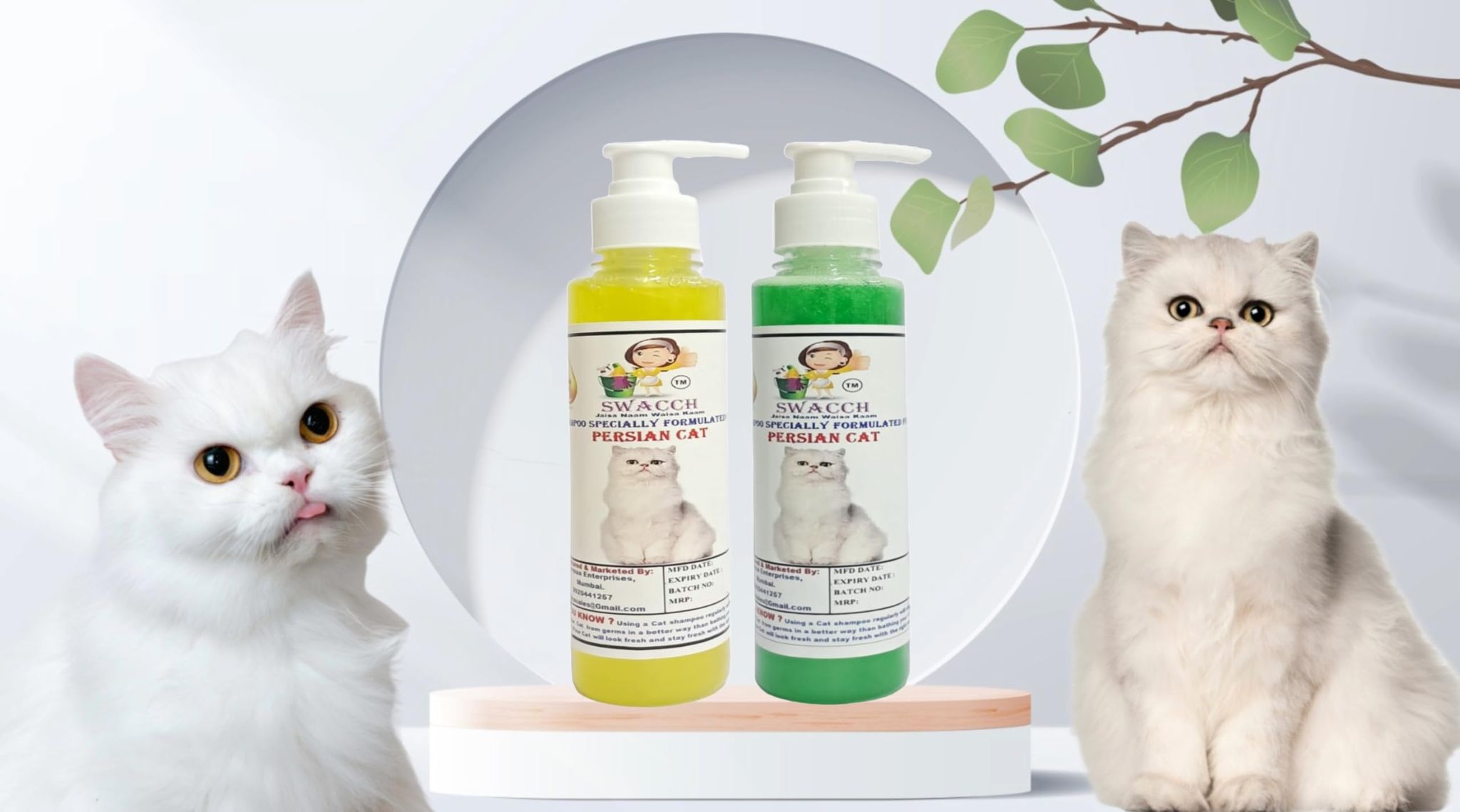 SWACCH Premium Shampoo for Persian CAT (200ML) (Pack of 2) Lemon & NEEM ALOVERA