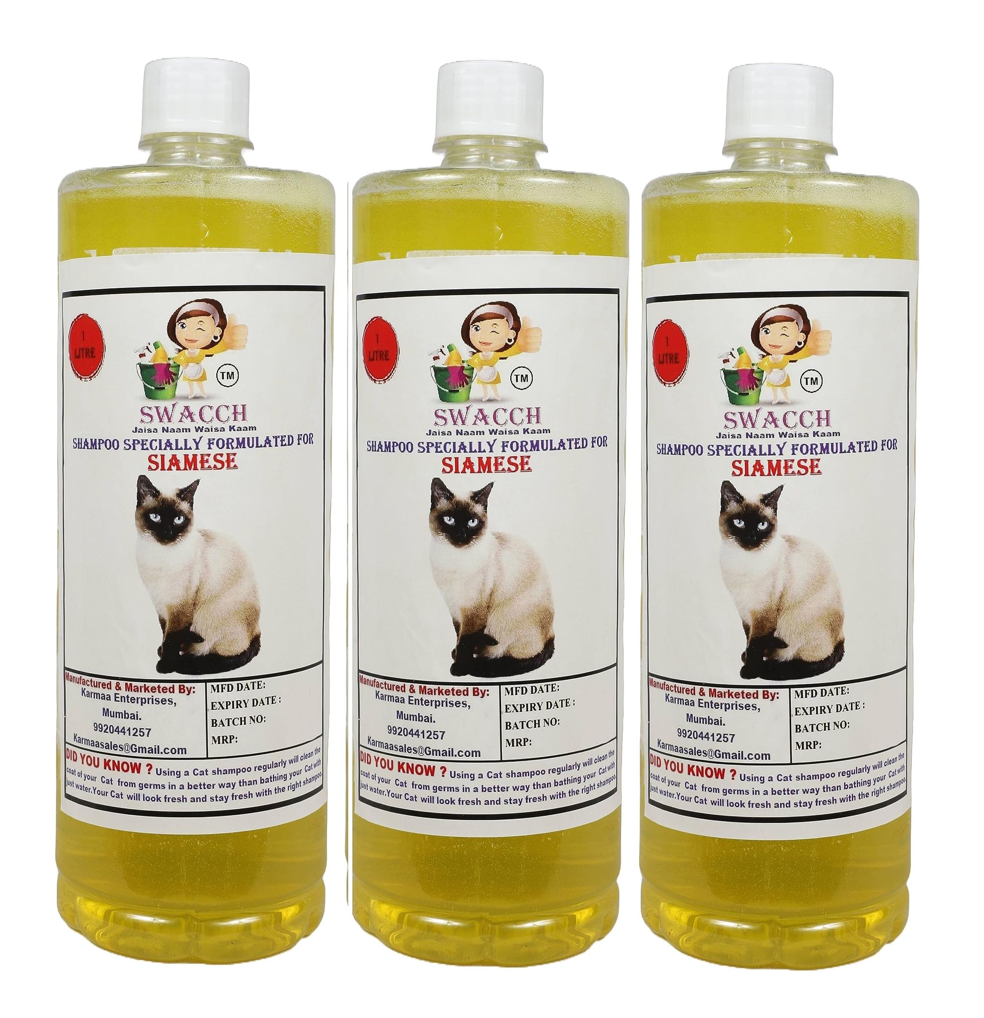 SWACCH Shampoo Specially FORMULATED for Siamese (1 Litre) (Combo Pack of 3) Lemon