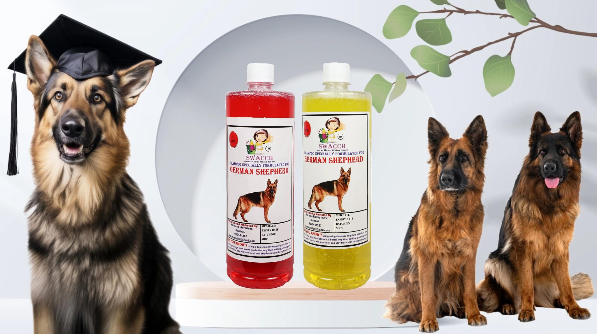 Swacch Shampoo Specially Formulated for German Shepherd (1Litre) (Comb Pack of 2) Jasmine & Lemon