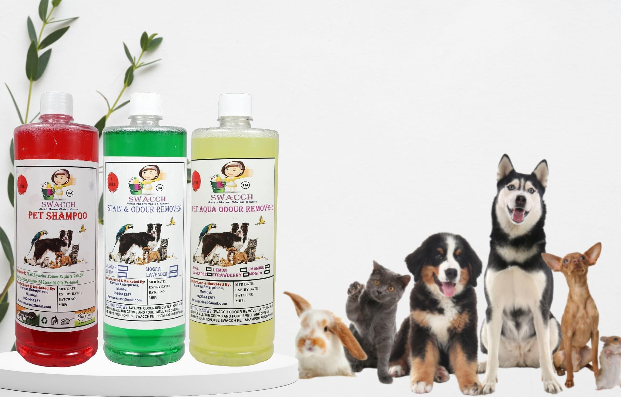 Swacch Shampoo (Strawberry) + Deodorizer (Jasmine) + Stain Remover (Lemon) 1 Litre Each