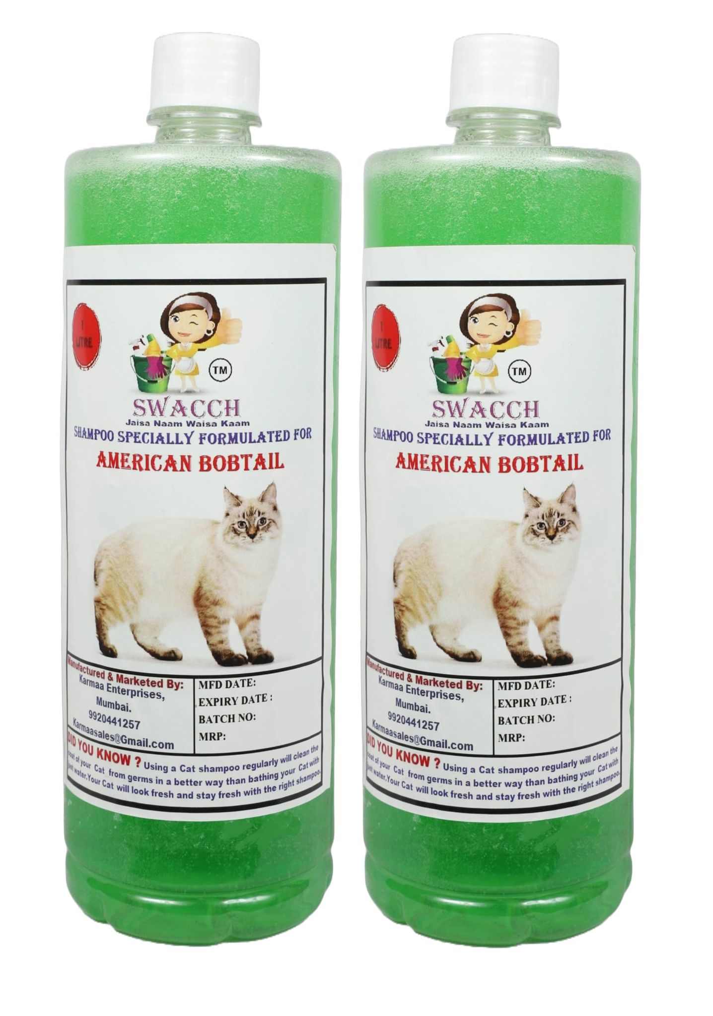 Swacch Shampoo Formulated for American Bobtail (1 Litre) (Combo Pack of 2) Neem Alovera