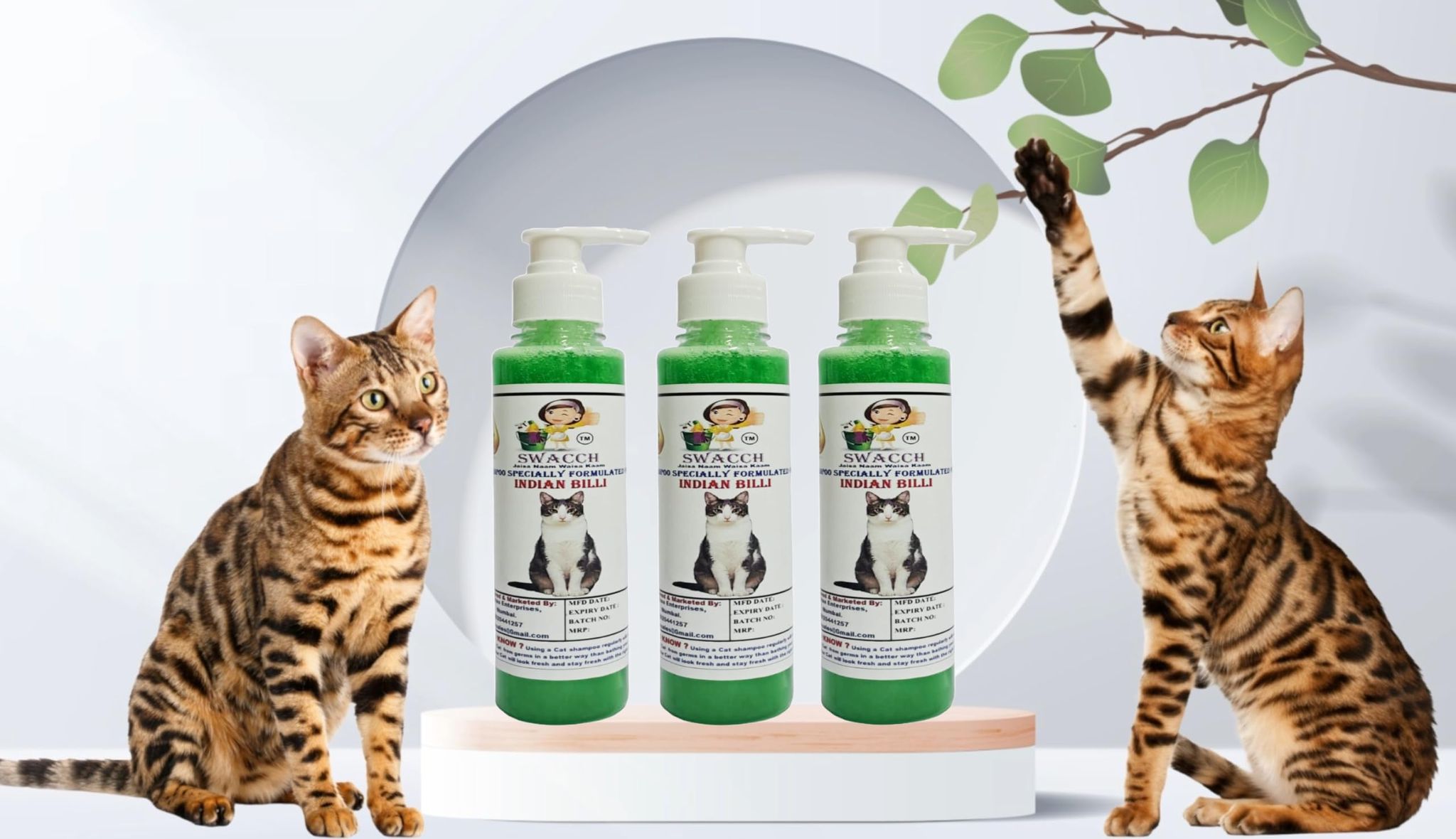 SWACCH Premium Shampoo for Indian Billi (200ML) (Pack of 3) NEEM ALOVERA