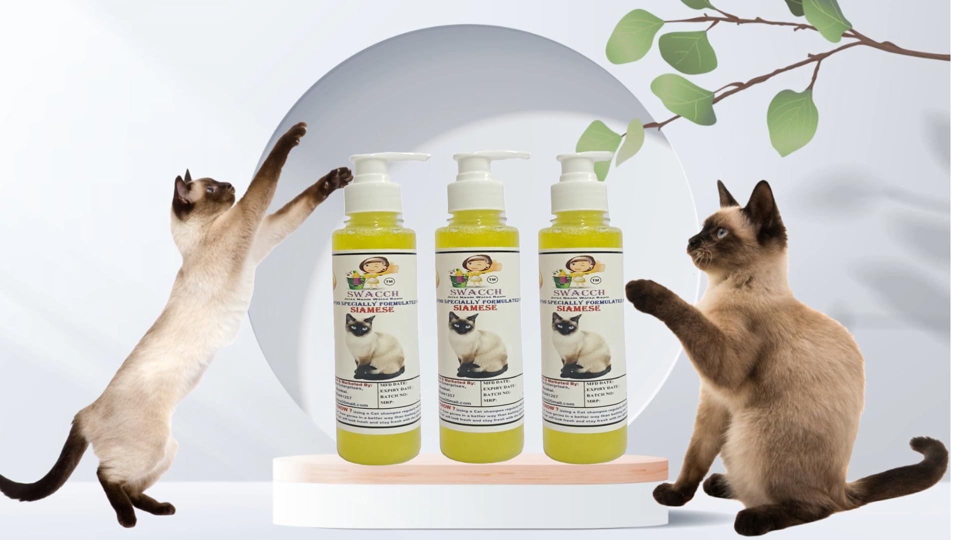SWACCH Premium Shampoo for Siamese CAT (200ML) (Pack of 3) Lemon