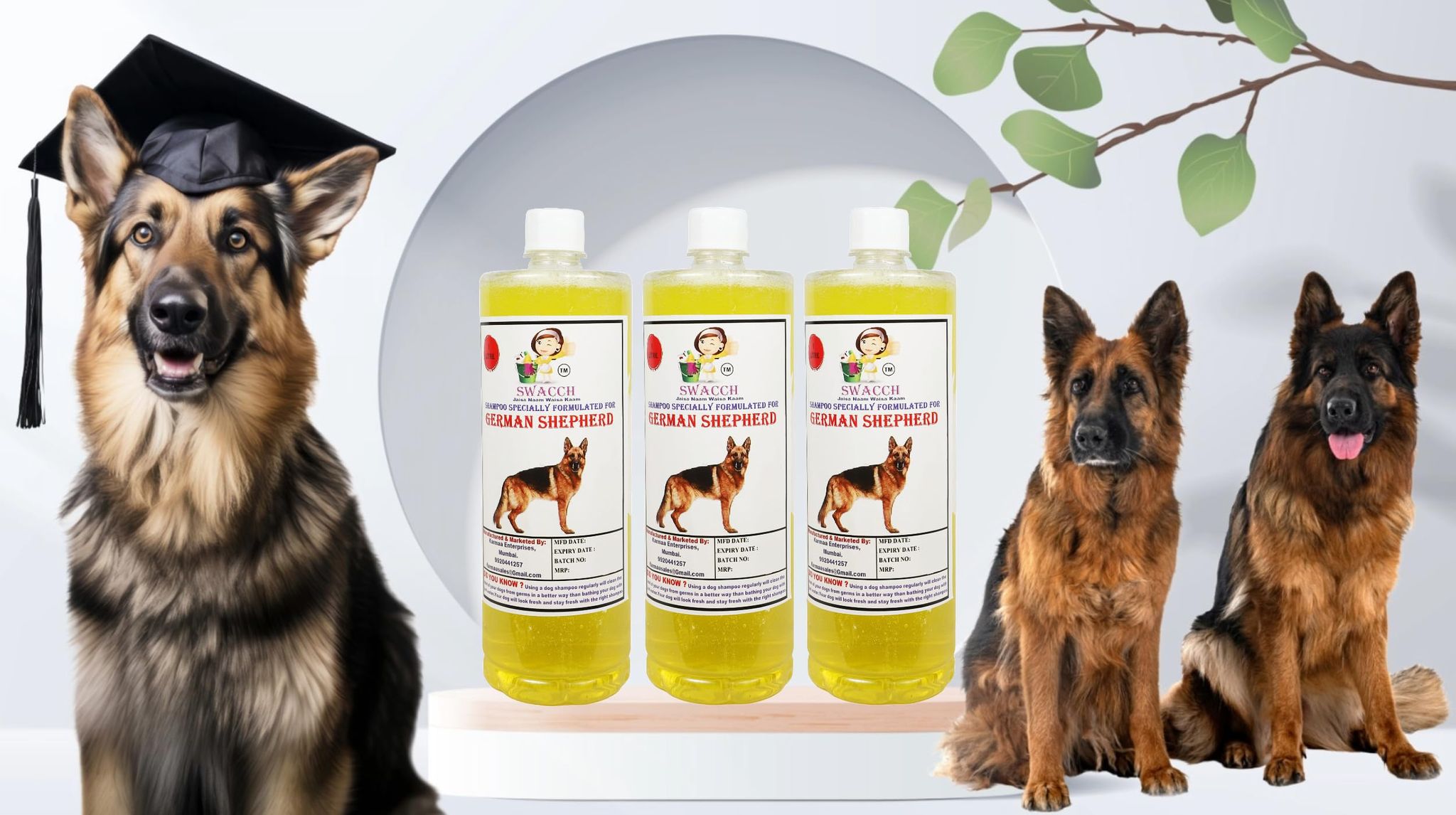 SWACCH Shampoo Specially FORMULATED for German Shepherd (1 Litre) (Combo Pack of 3) Lemon
