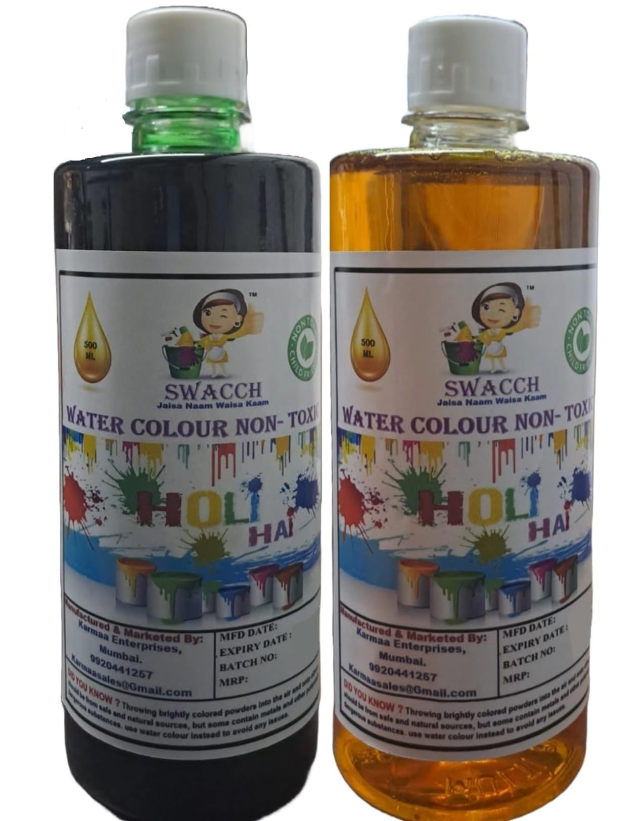SWACCH WATER COLOUR NON-TOXIC & ECO FRIENDLY COLOUR (GREE & YELLOW) (500ML) (PACK OF 2)