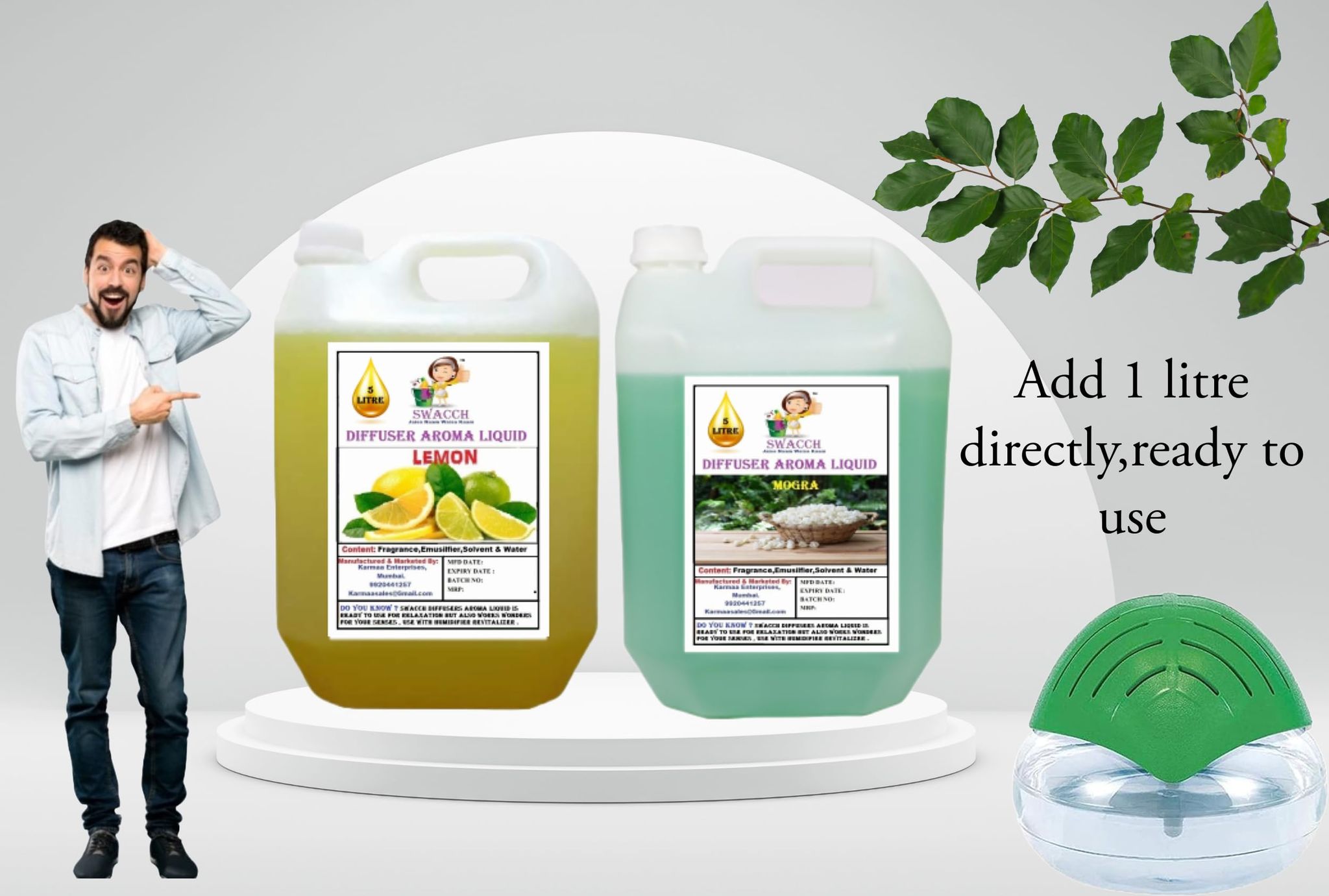 Swacch Diffuser Aroma Liquid (5 Litre) (pack of 2) Lemon & Mogra