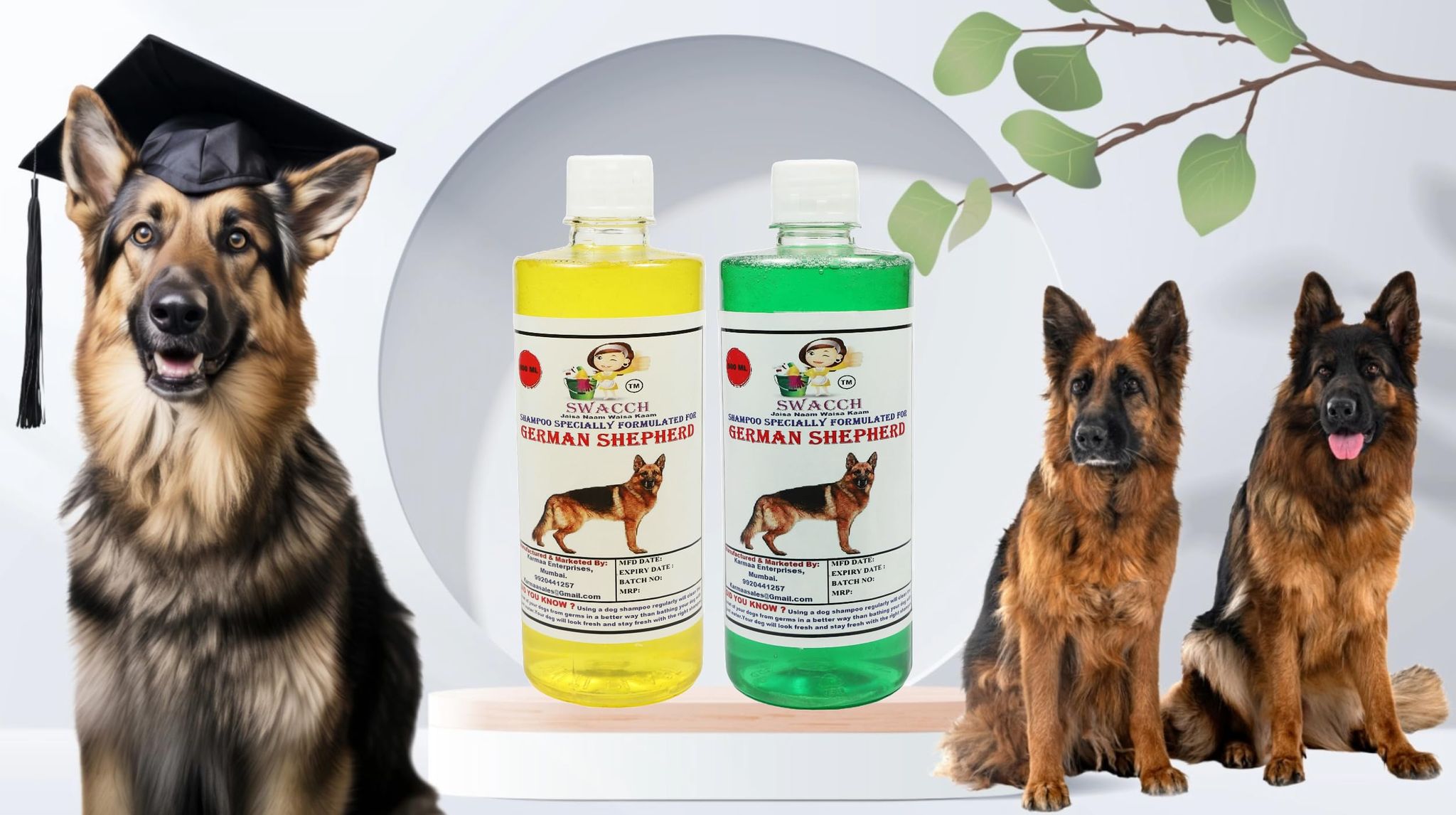 Swacch Shampoo Specially Formulated for German Shepherd (500ML) (Combo Pack of 2) Lemon & Neem Alovera