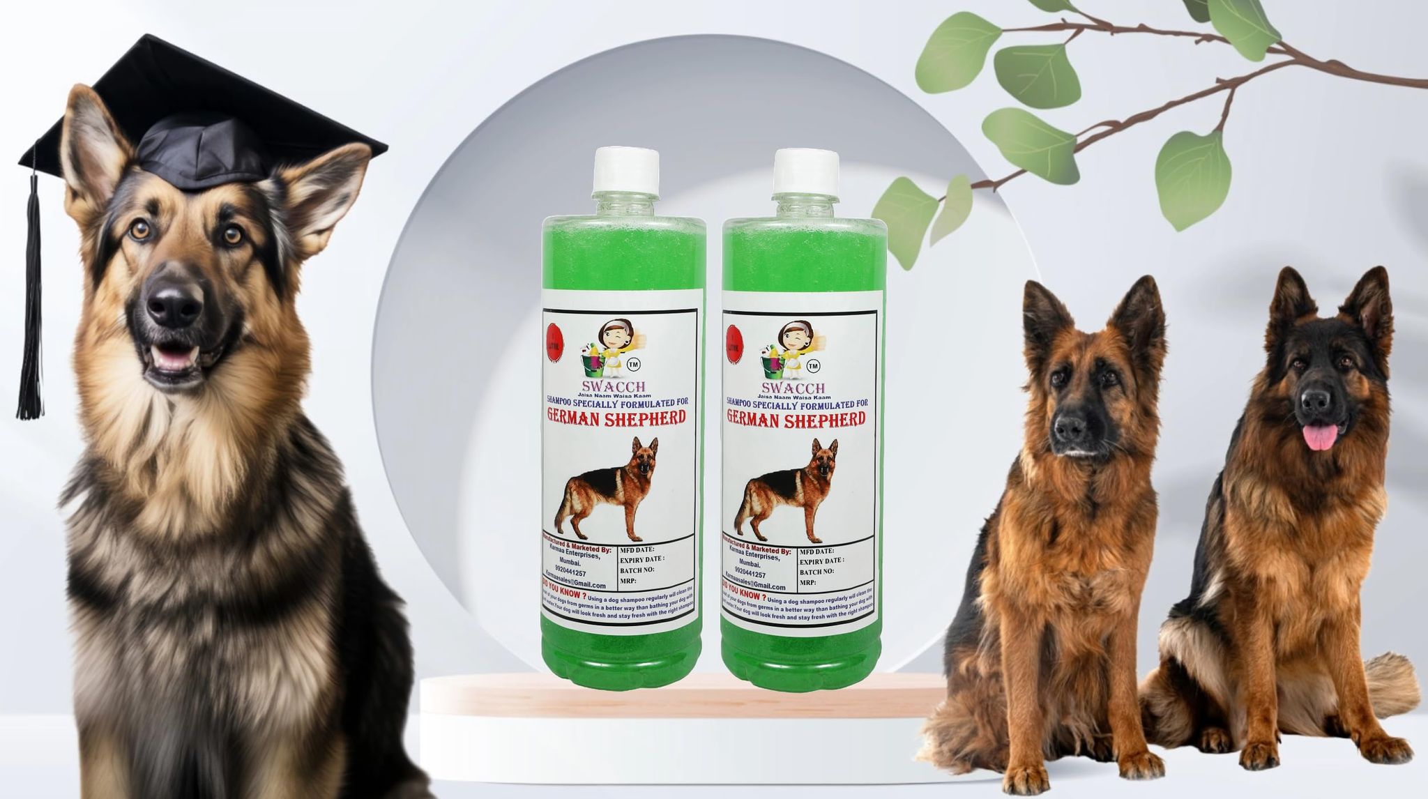 Swacch Shampoo Specially Formulated for German Shepherd (1 Litre) (Combo Pack of 2) Neem Alovera