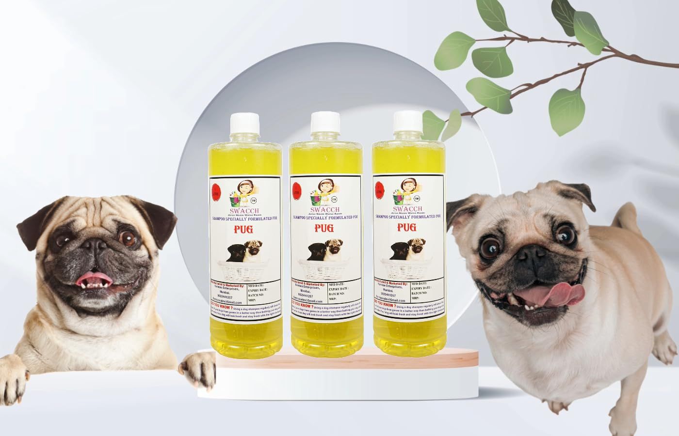 SWACCH Shampoo Specially FORMULATED for Pug (1 Litre) (Combo Pack of 3) Lemon