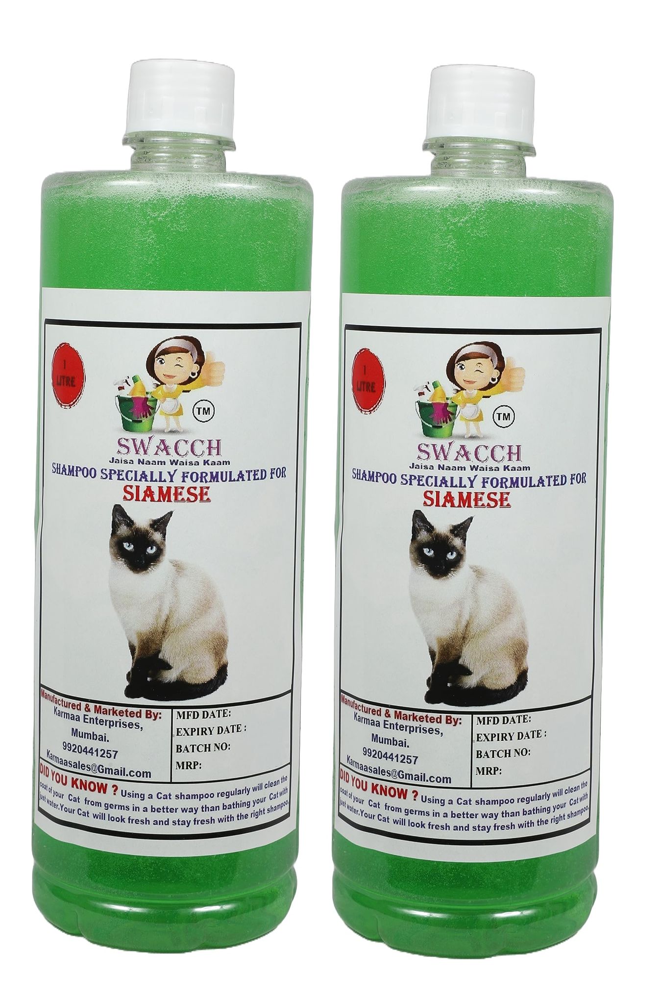 SWACCH Shampoo Specially FORMULATED for Siamese CAT (1 Litre) (Combo Pack of 2) NEEM ALOVERA