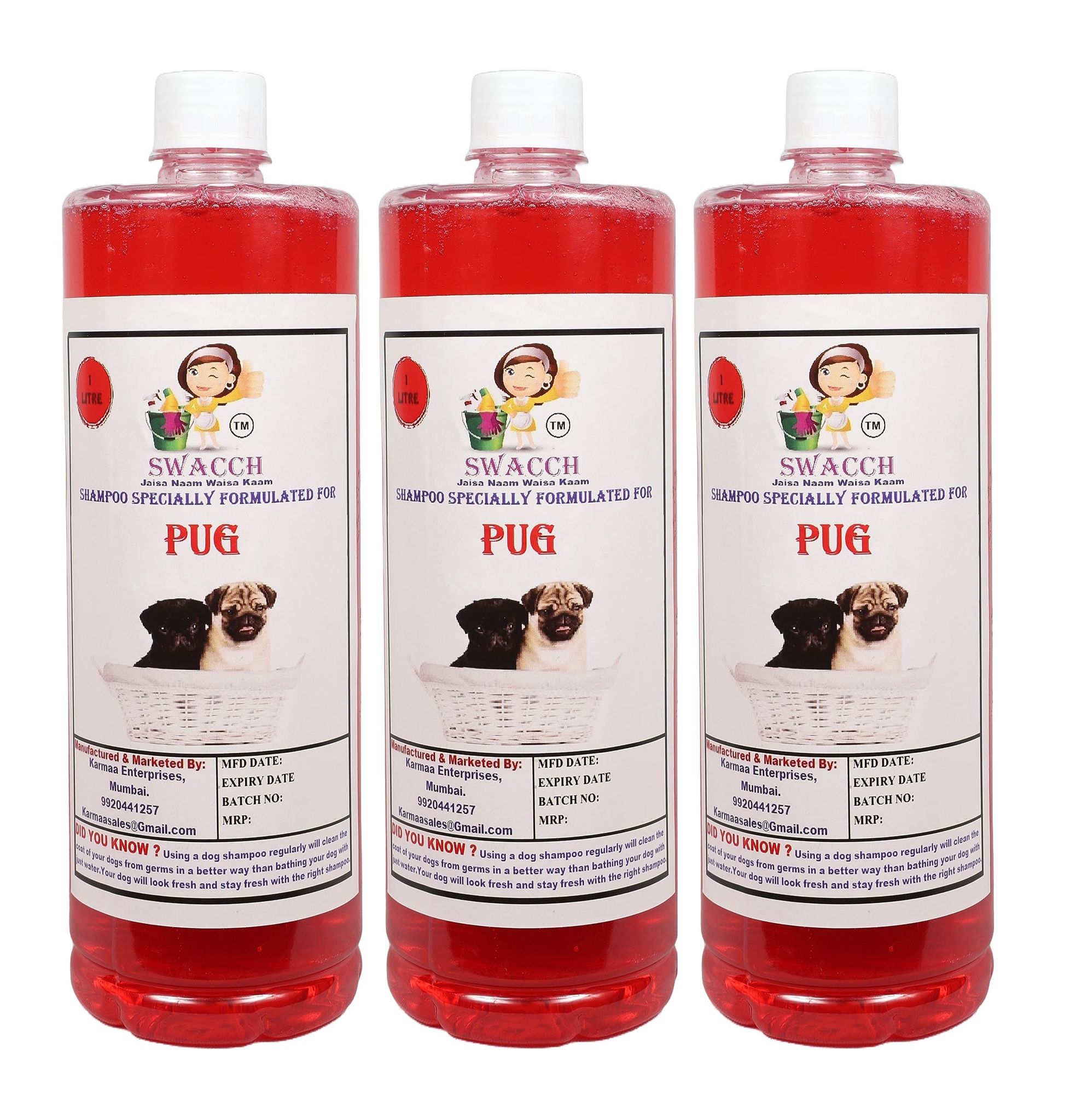 SWACCH Shampoo Specially FORMULATED for Pug (1 Litre) (Combo Pack of 3) Jasmine